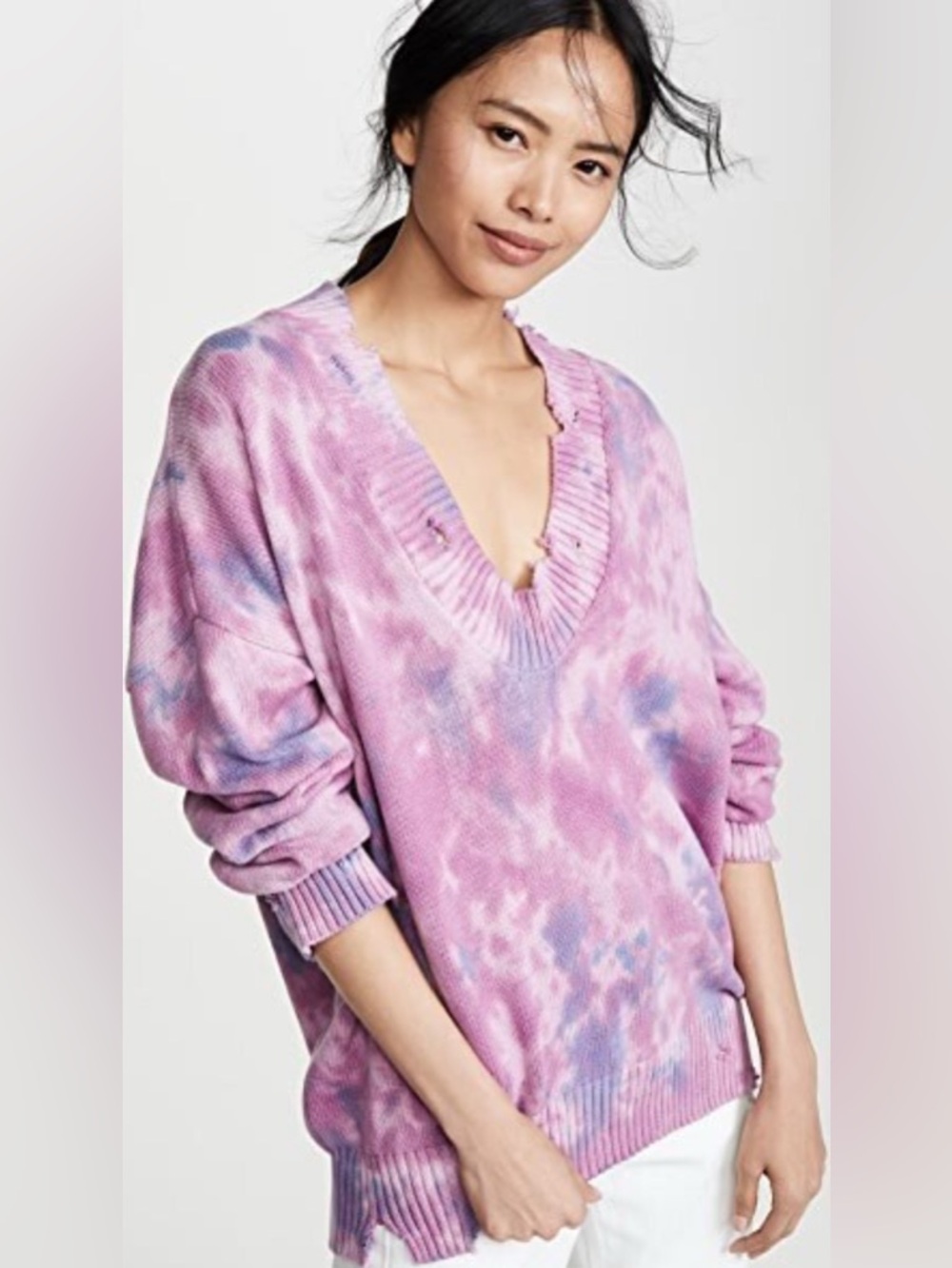 Spiritual Gangster Distressed Tie Dye Reflection V-Neck Sweater Sz Medium